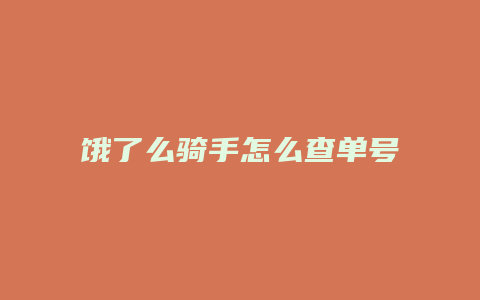 饿了么骑手怎么查单号